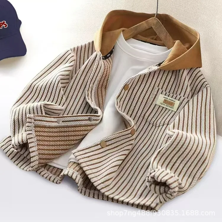 Spring and Autumn Long Sleeved Hooded Jacket Striped Cardigan for Boys and Girls Striped Fashionable and Versatile Outerwear