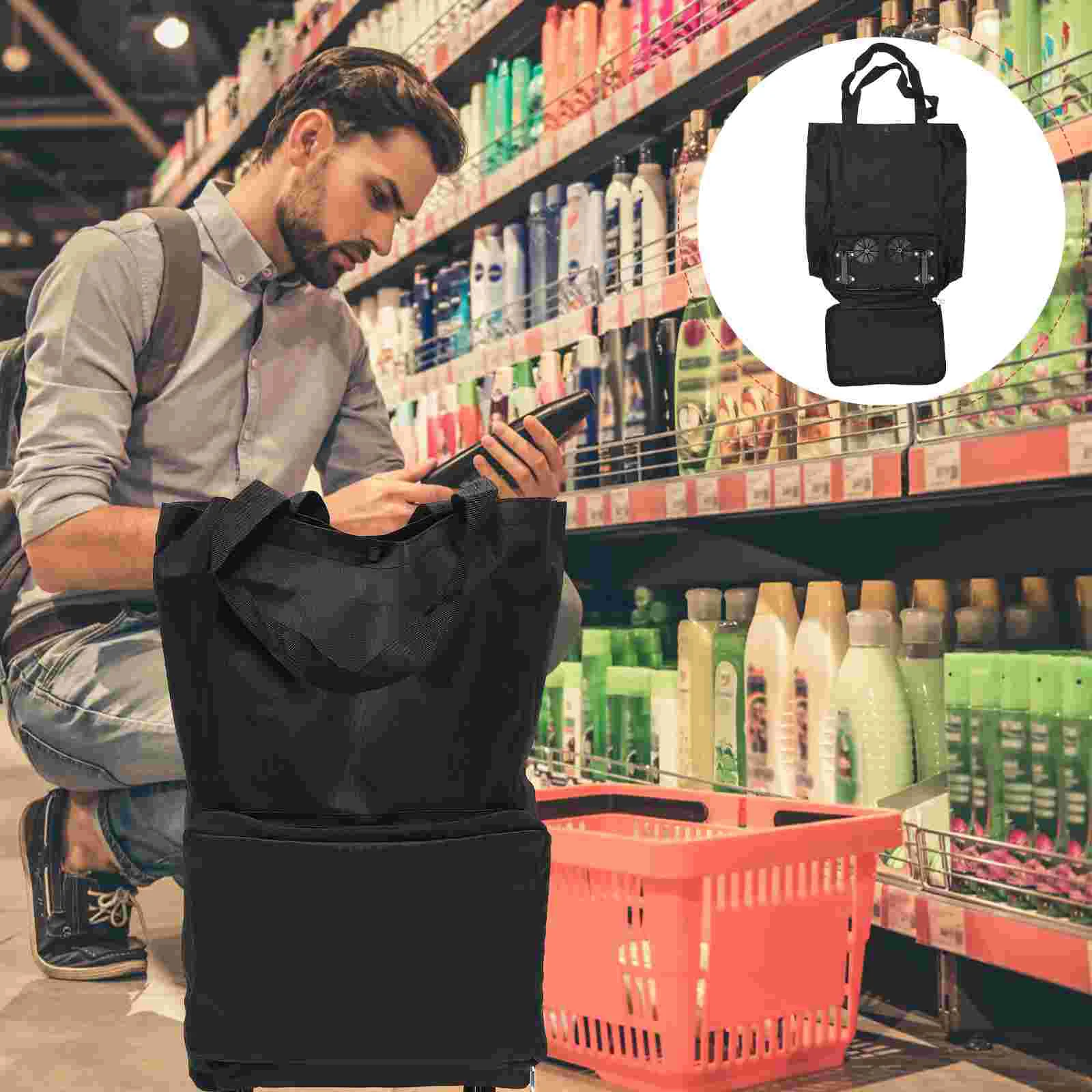 Foldable Shopping Bag with Wheels Tug Large Grocery Pouch Capacity Hand Truck Dolly