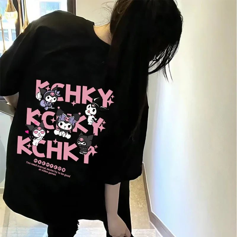 2024 Y2K Sanrio Kuromi Harajuku Kawaii Anime T Shirt Women Cute Cartoon Graphic Ullzang T-shirt Hip Hop Streetwear Tshirts Girls