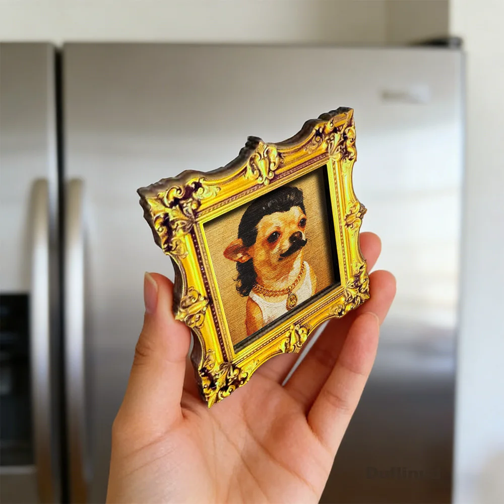 Retro Gerahmter Chihuahua-Kunstmagnet, Originelles Hundeporträt-Dekor für Kühlschrank, Schrank, Schließfach und Geschenk für Tierliebhaber – Detail 6