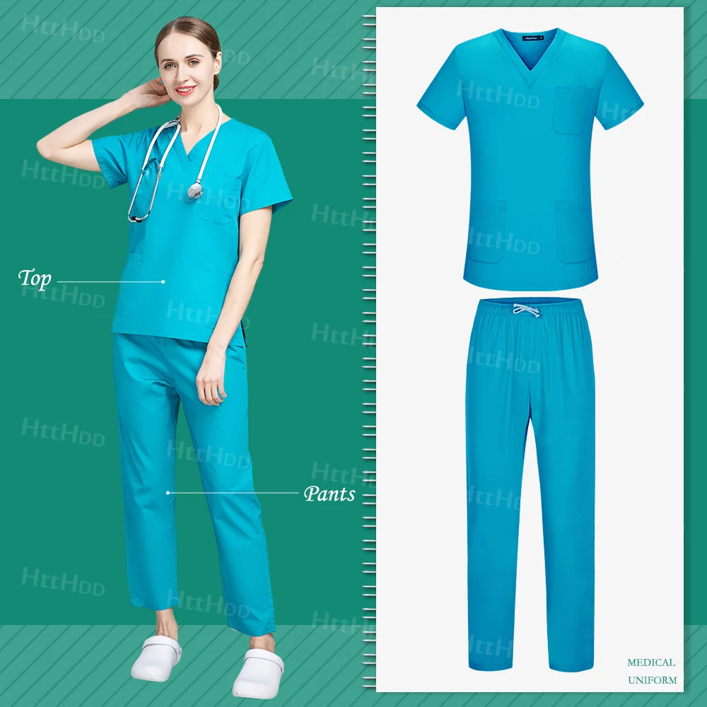 Uniforme médico Unisex de Color sólido para enfermería, ropa de trabajo para clínica de mascotas, conjunto de uniformes de alta calidad