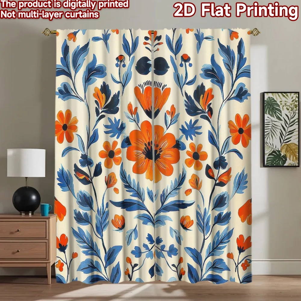 

1pc 2D flat Photography Backdrop Background cloth Blue and Orange Flowers 100% Polyester Family Party for Home and party