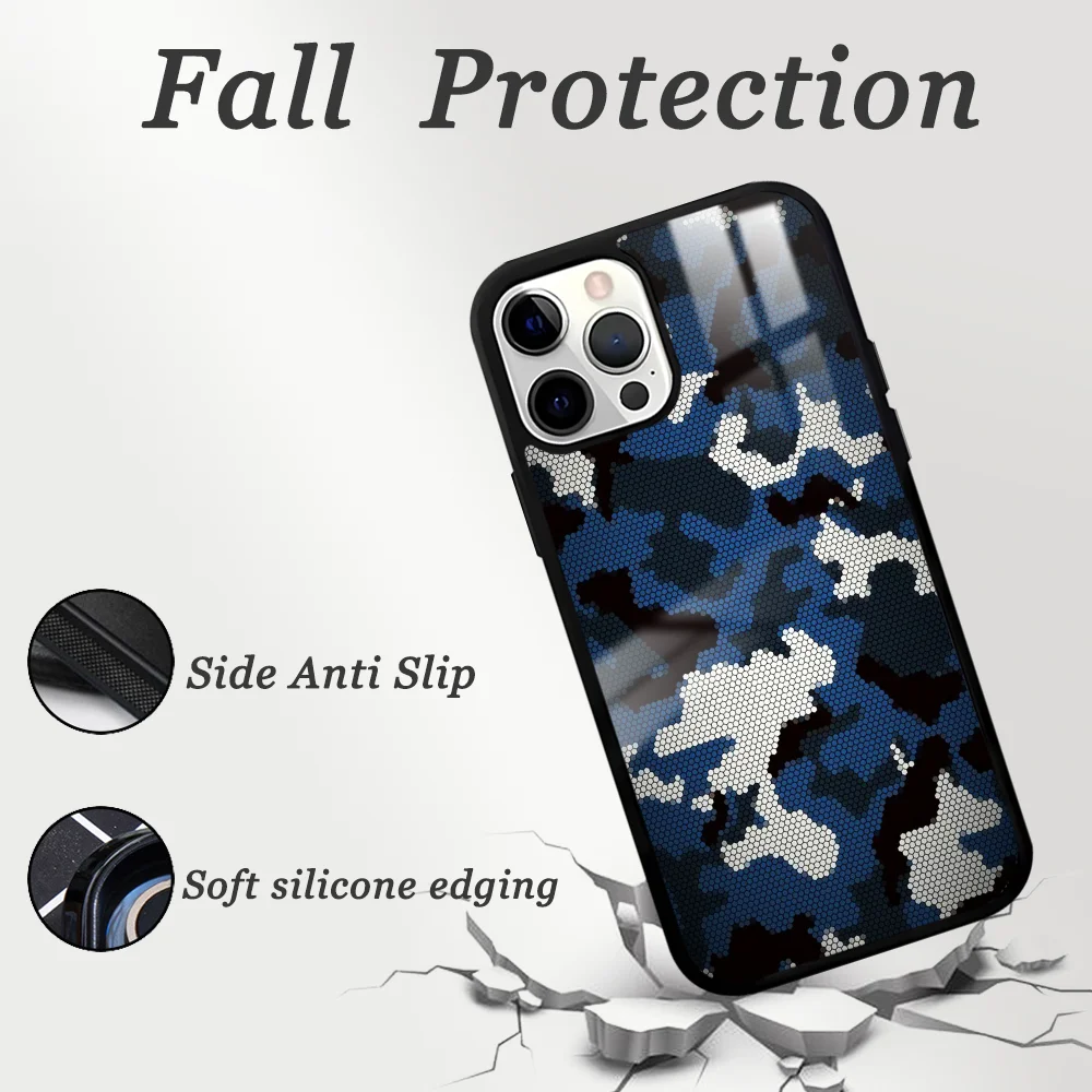 Camouflage Carbon Fiber Pattern Phone Case For IPhone 16 15 14 13 Pro Max Plus Mini Magsafe Mirror Wireless Magnetic Cover