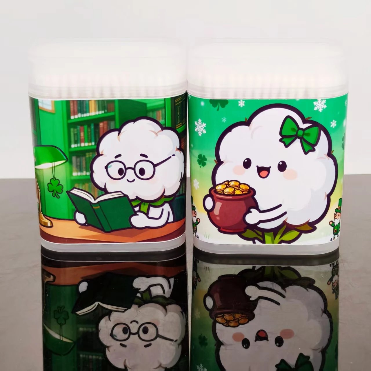 600개/1000개 세인트 패트릭 데이 디자인 면봉 스크럽 박스 면봉 스틱