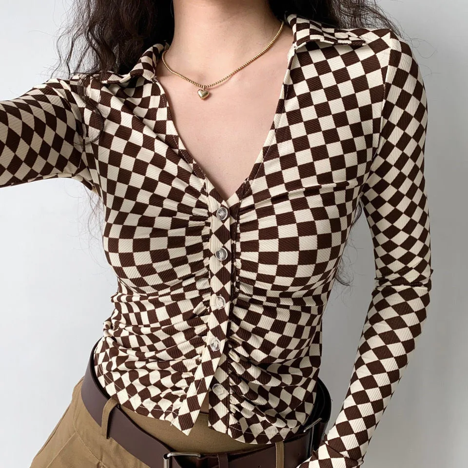 Sexy V Neck Crop Tops Fashion Vintage Blouse Women Folds Tunic Long Sleeve Y2k Shirt Basic Slim Blouses Blusas Mujer De Moda