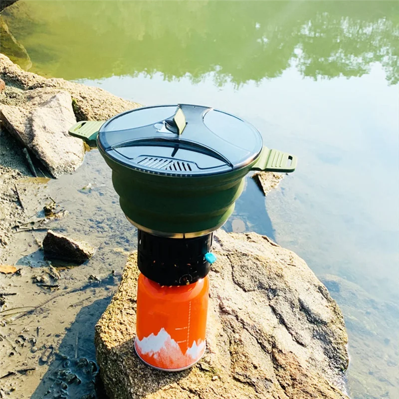 

AC22 Silicone Folding Camping Kettle Pan Pot Portable Heat Cookware Pot for Outdoor Hiking Khaki