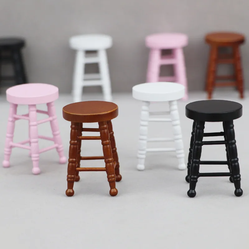 Sac aveugle de meubles miniatures pour maison de poupée 1:12, petit tabouret rond, tabouret haut et tabouret de Bar pour jeu de nourriture Miniature