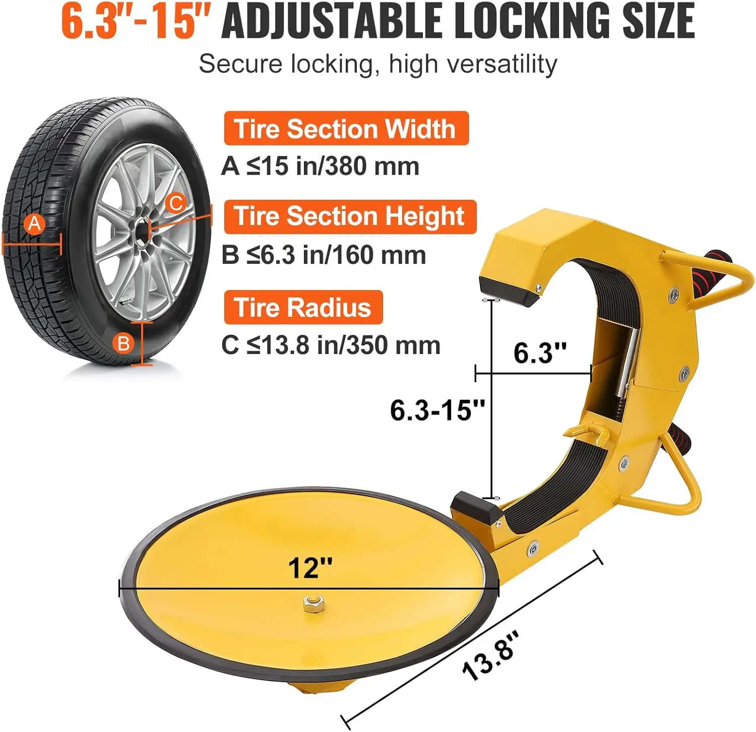 Heavy-Duty Adjustable Tire Lock, 2-Pack Anti-Theft Wheel Clamp for Trailers, Cars, Trucks, SUVs