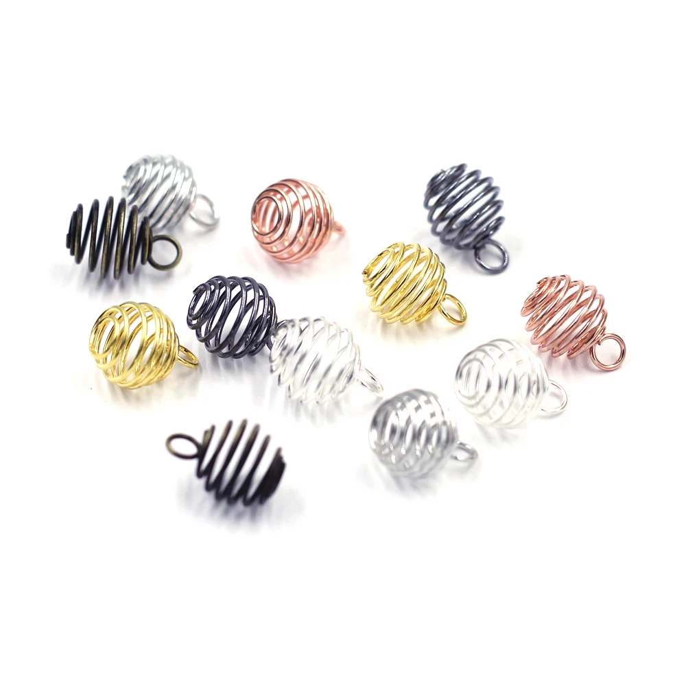 Pendants Lantern Spring Spiral Bead Cages Alloy Silver Gold Bronze Gunmetal Color Jewelry DIY Finding Charms 9x12mm