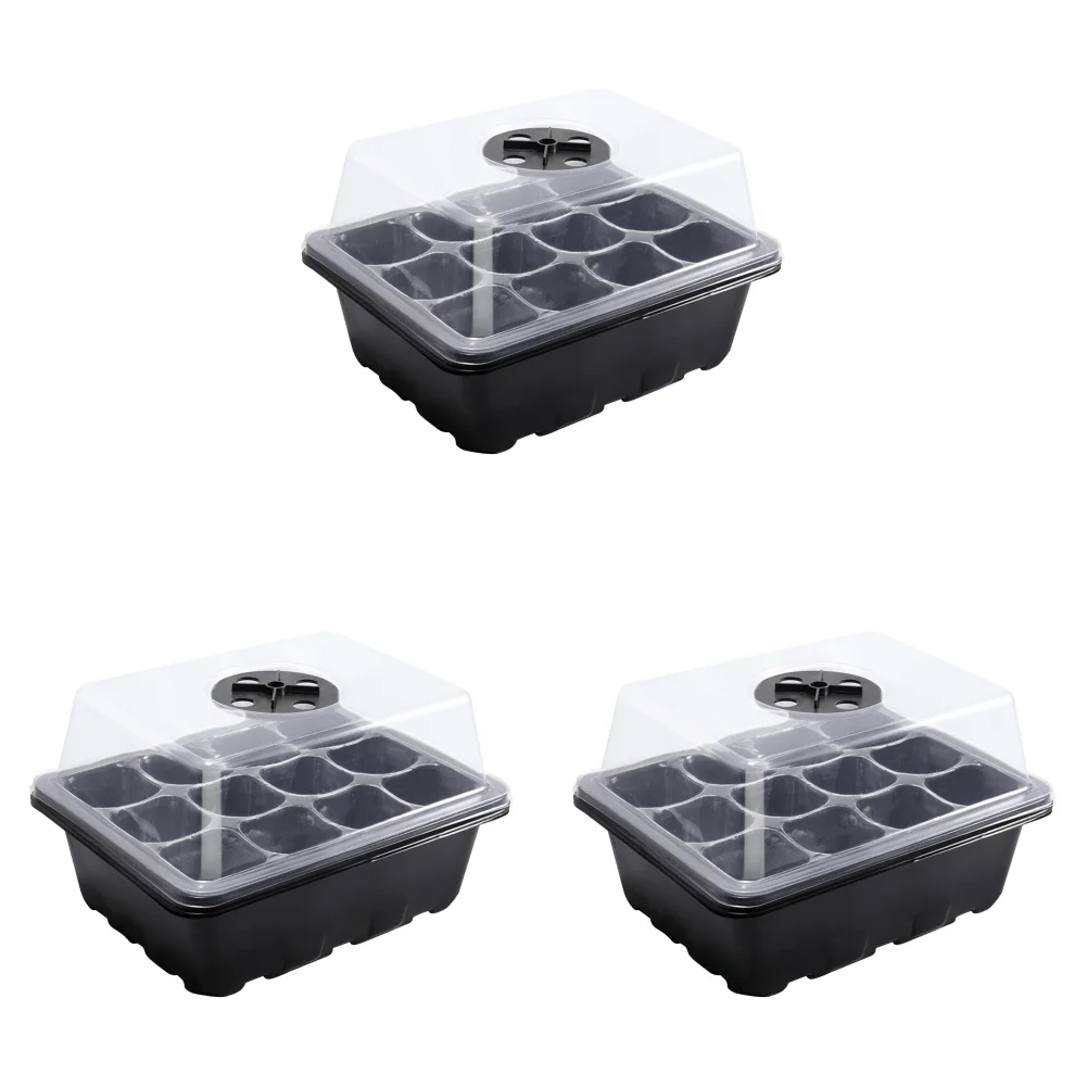 

12 Holes Seed Starter Tray with Humidity Dome for Succulent Plant (Black)