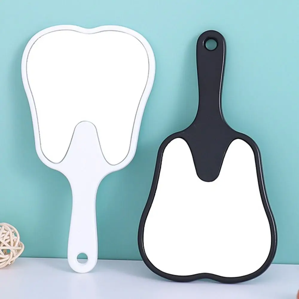 1PC Tooth Shaped Handheld Mirror Cute Makeup Mirror Hand Held Dental Mirrors With Handle High Definition Makeup Mirror