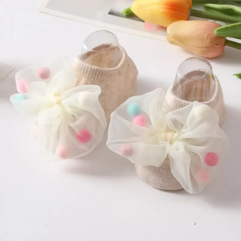 

Baby Girls Home Short Socks Lace Bow Infant Anti Slip Trampoline Socks Newborn Princess Ankle Socks Children Floor Shoes