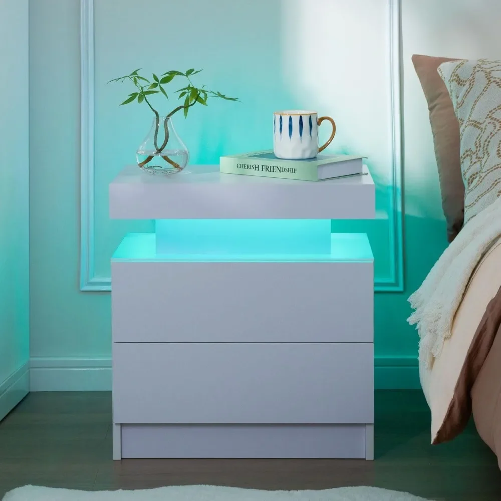 Nightstand Set of 2 LED Nightstand with 2Drawers, Bedside Table with Drawers for Bedroom Furniture,Side Bed Table with LED Light