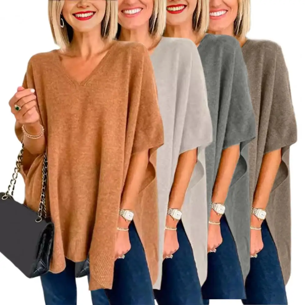 

Winter Sweater Vest Stylish Women's V-neck Batwing Sleeveless Sweater Vest with High Low Hem Loose Fit Casual Top for Autumn