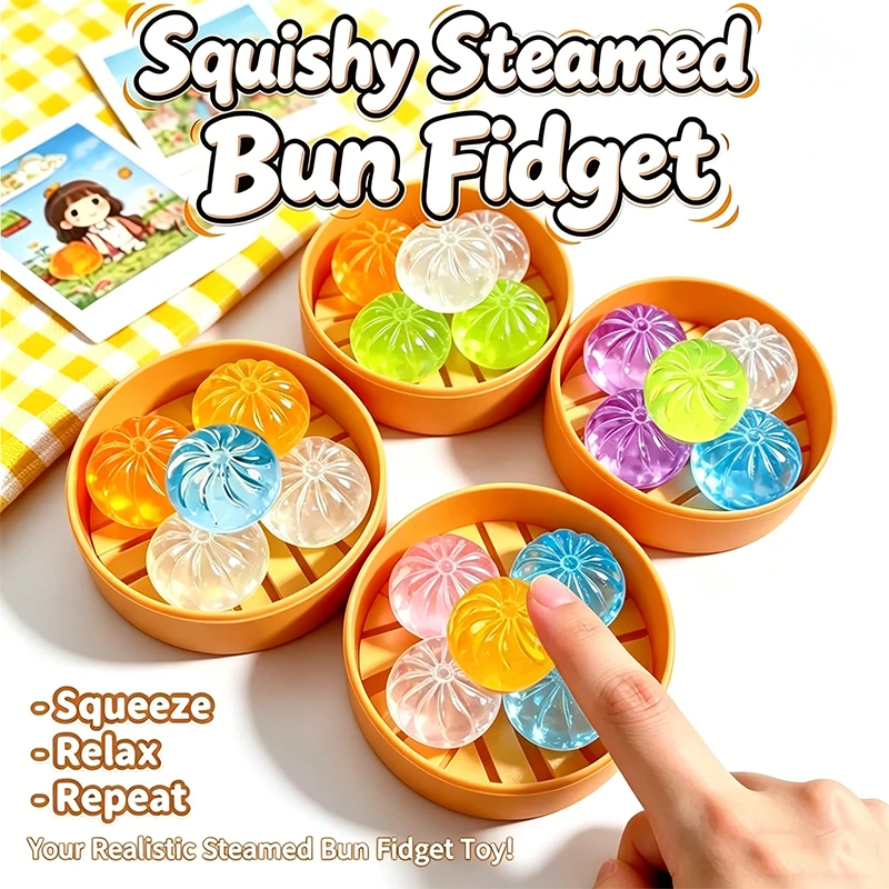 Squishy Mini Glitzer-Knödel-Quetschspielzeug mit Dampfgarer, 5 Stück Weiche Stressabbau-Kristall-Squishy-Fidget-Sensorik-Spielzeuge als Geschenk