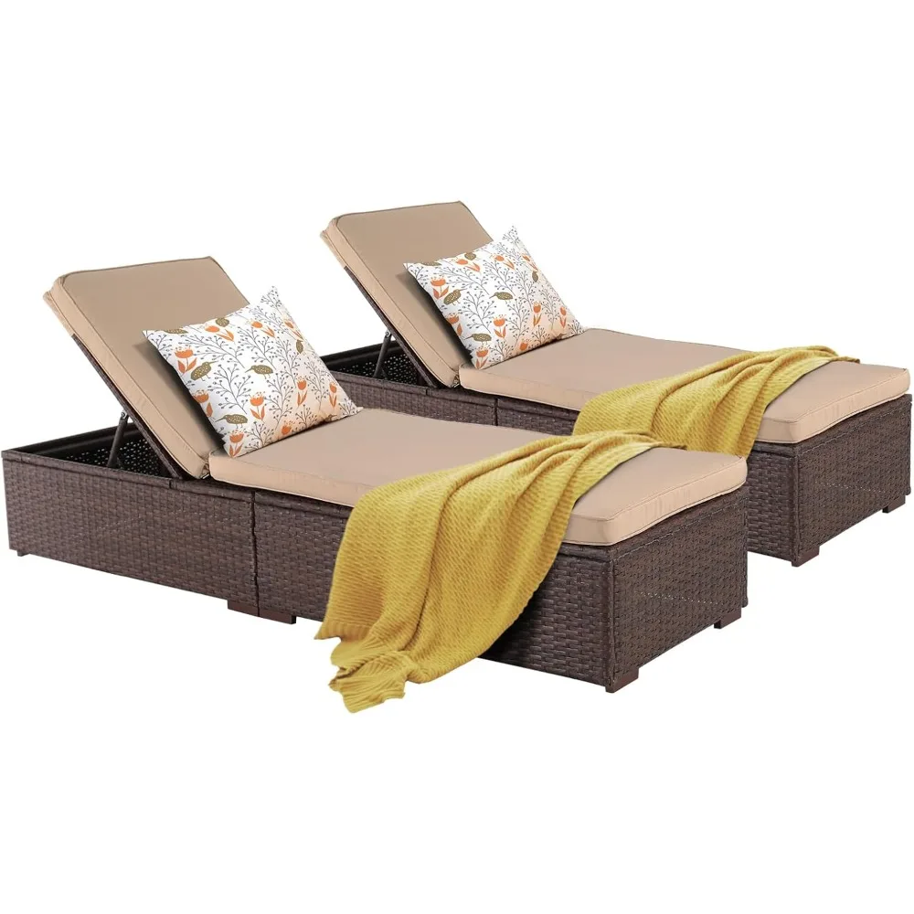 

Patio Chaise Lounge Chair, Sun Lounger, Outdoor Pool Beach Brown PE Rattan Wicker Reclining Chair W/Adjustable Backres