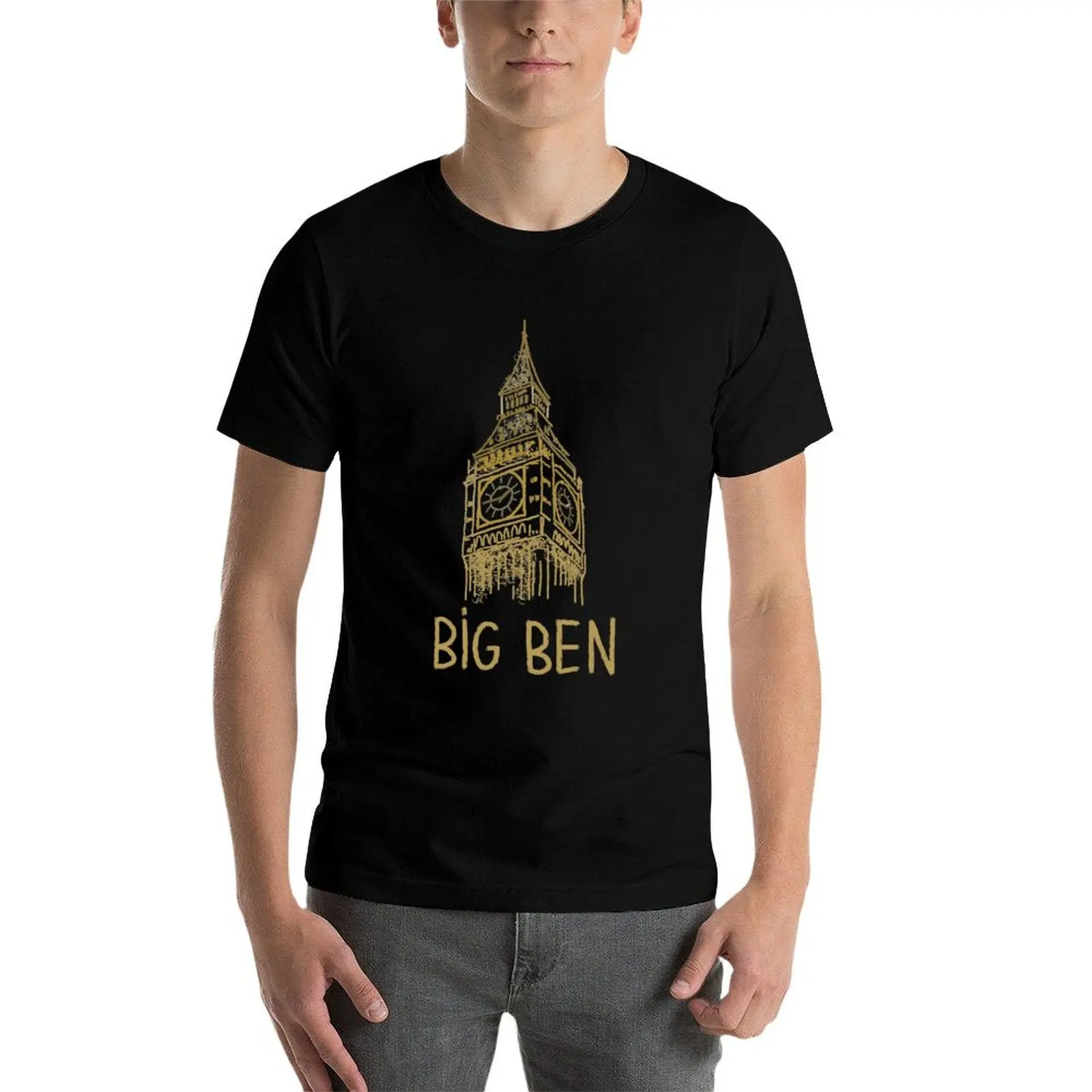 Big Ben London Unique Hand Drawn Art เสื้อยืดสีดําเสื้อผ้าอะนิเมะสําหรับ Boy PLUS ขนาดเสื้อ TEE สําหรับชาย