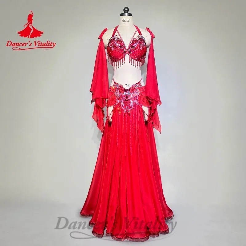 

Bellydance Costumes Customized Luxury Bra+Hand Sleeves+Chiffon Long Skirt 3pcs Oriental Dance Professional Performance Clothing