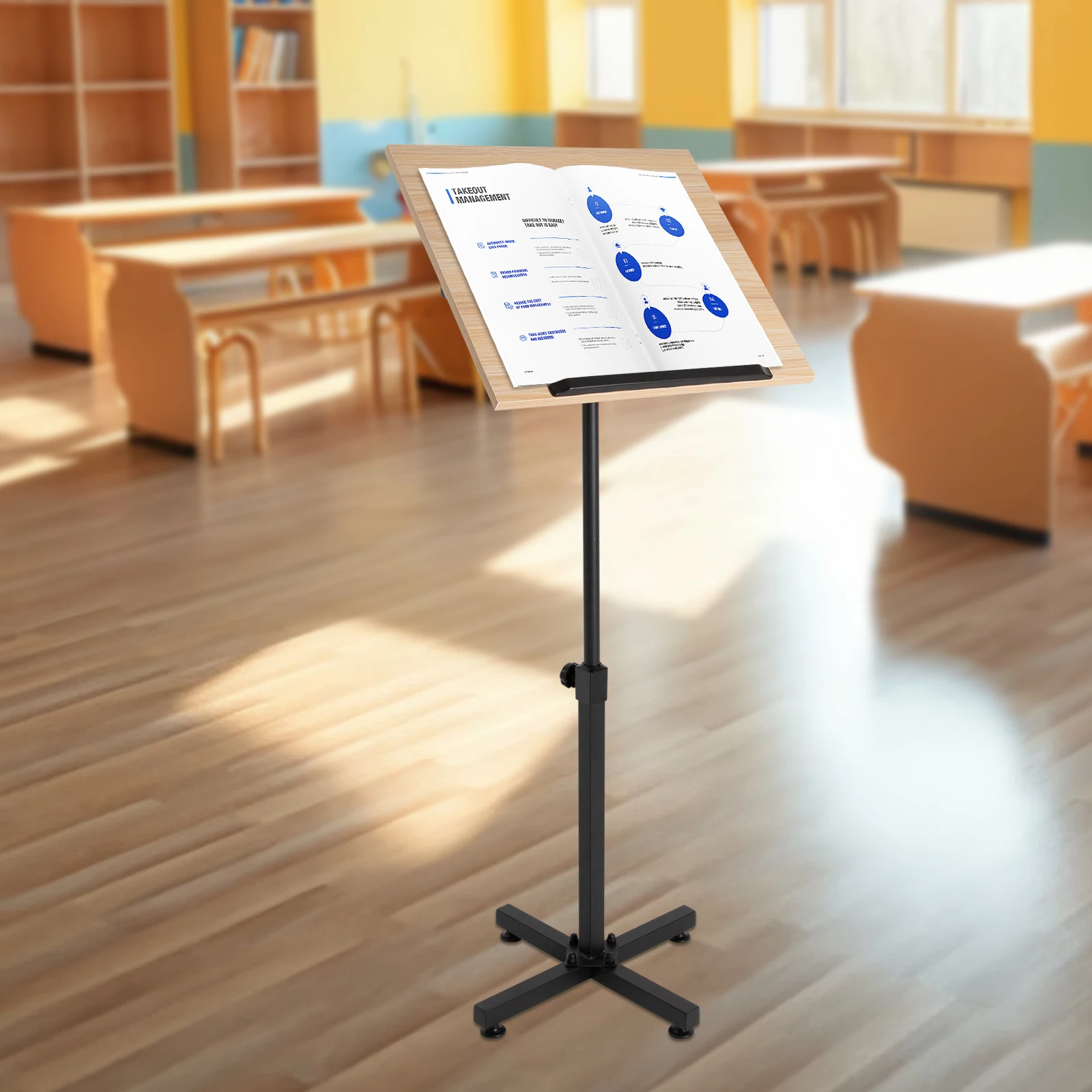 

Podium Conference Pulpit Office Podium Stand Lectern Tablet Laptop Table Tilting 360° Multifunctional Speech Stand Brown