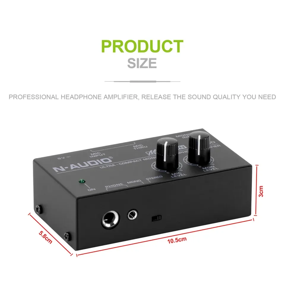 MA400 Microphone Preamplifier Headphone Preamplifier 6.35mm & 3.5mm Personal Mixer with 12V Power Supply US EU Plug