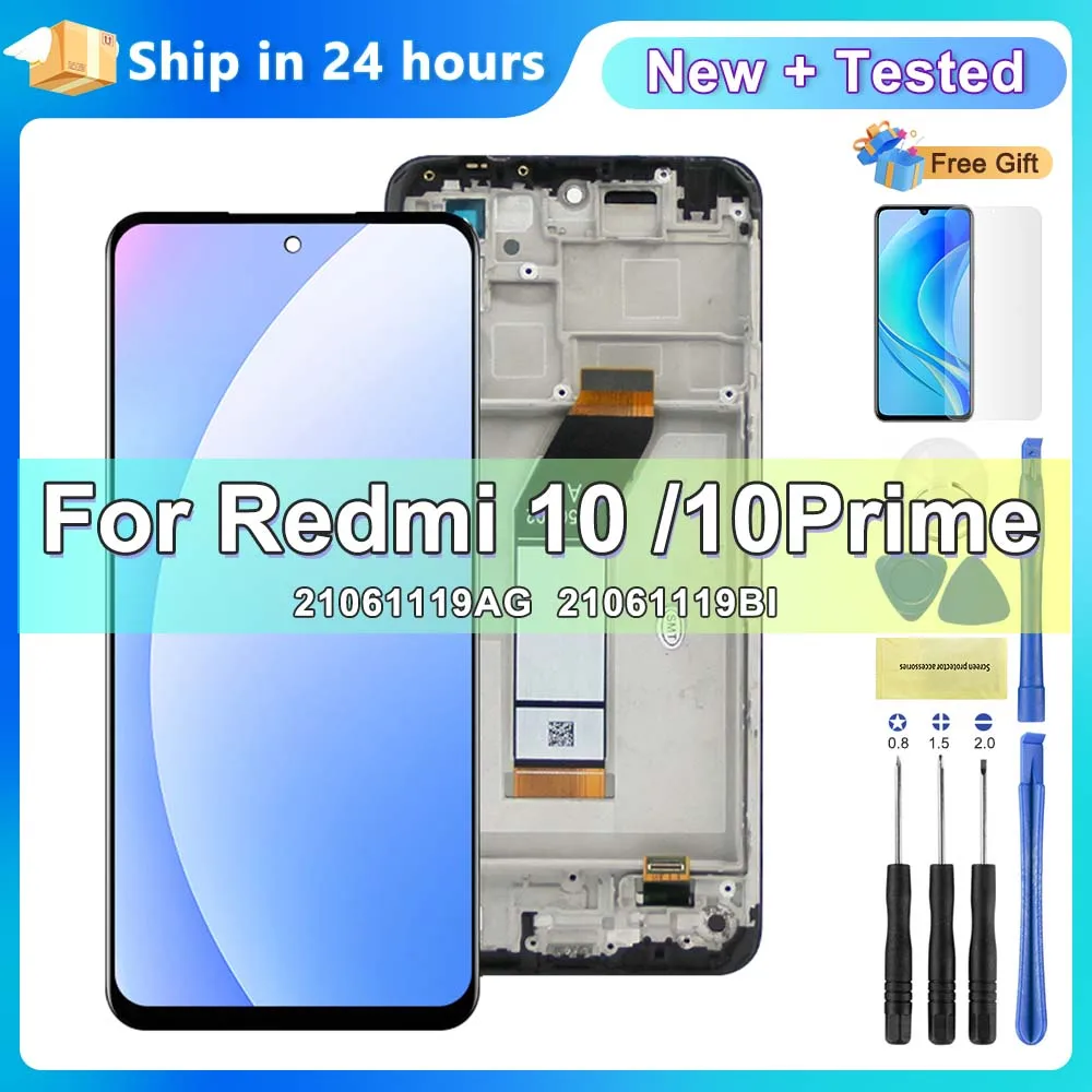 

Screen Replacement for Xiaomi Redmi 10 Prime 21061119BI, Lcd Display Digital Touch Screen With Frame for Redmi 10 21061119AG
