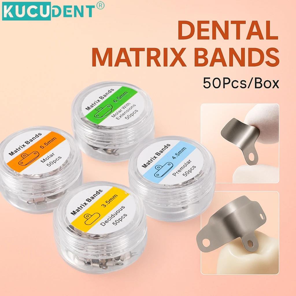 

50Pcs/Box Dental Sectional Contoured Matrix Bands Metal Matrices For Teeth Replacement Dentistry Tool Material 3.5/4.5/5.5/6.5mm