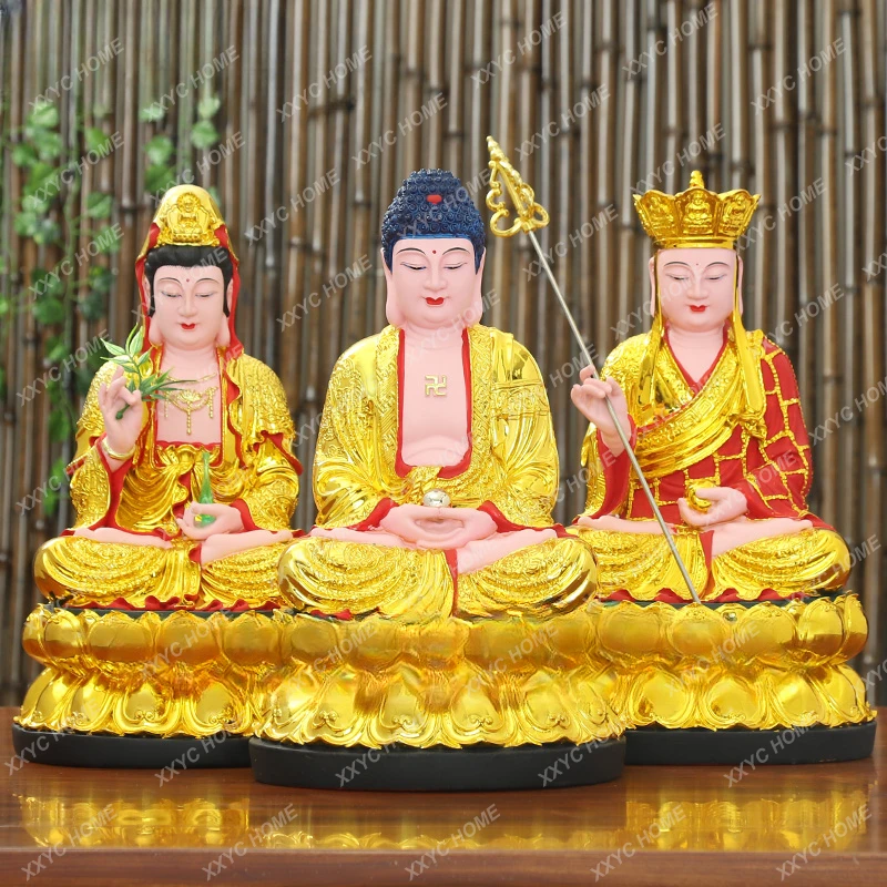 Sakyamuni, Ksitigarbha and Arya Avalokiteshvara Buddha Statue Statue Temple Sakyamuni Buddha Guanyin Dizang Bodhisattva