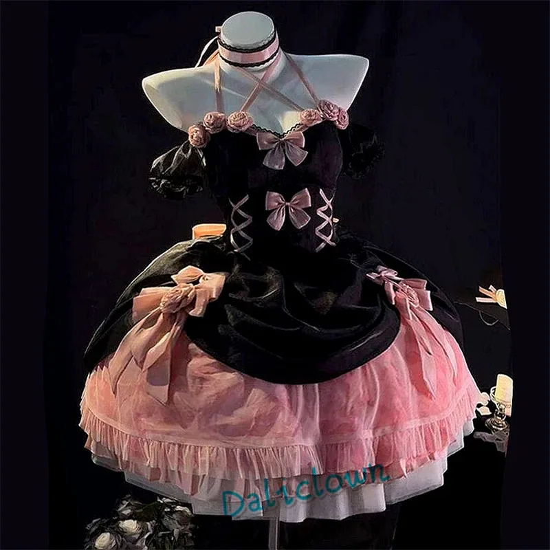 

Sweet Gothic Lolita Dress Women Kawaii Bow Bear Flower Lace Pink Black Off Shoulder Princess Dress Girls Women Halloween Costume