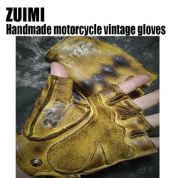 Men Unisex Gloves Artificial Leather Half-Finger Theatrical Punk Hip-Hop Driving Motorcycle Performance Party Fingerless Mittens