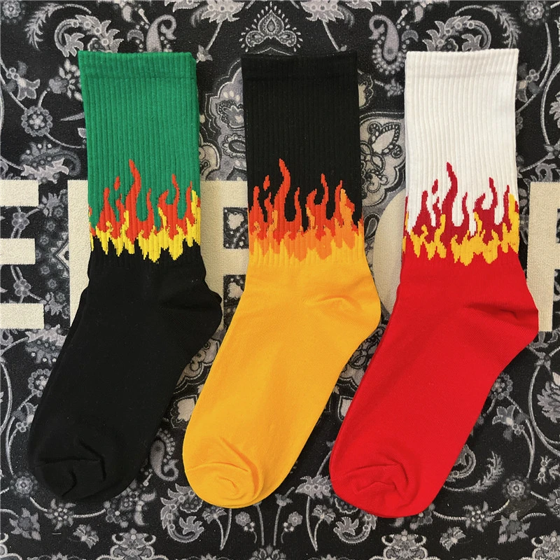 Drop Ship Young Crew Socks Burning Flames Light Hit Hot Fire Casual Business Fashion Design Teenager Student Skateboard Boy