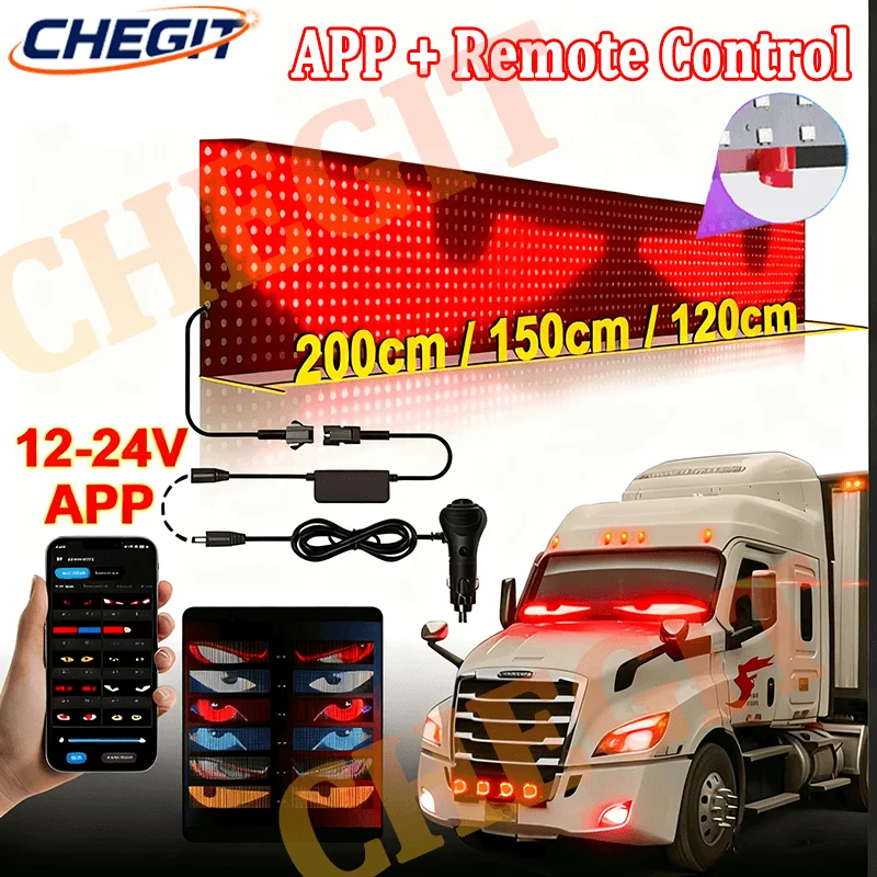 

1,2-2 м светодиодная панель Devil's Eyes, матричный экран, управление через приложение, анимация, экран дисплея, светильник для украшения лобового стекла автомобиля, грузовика