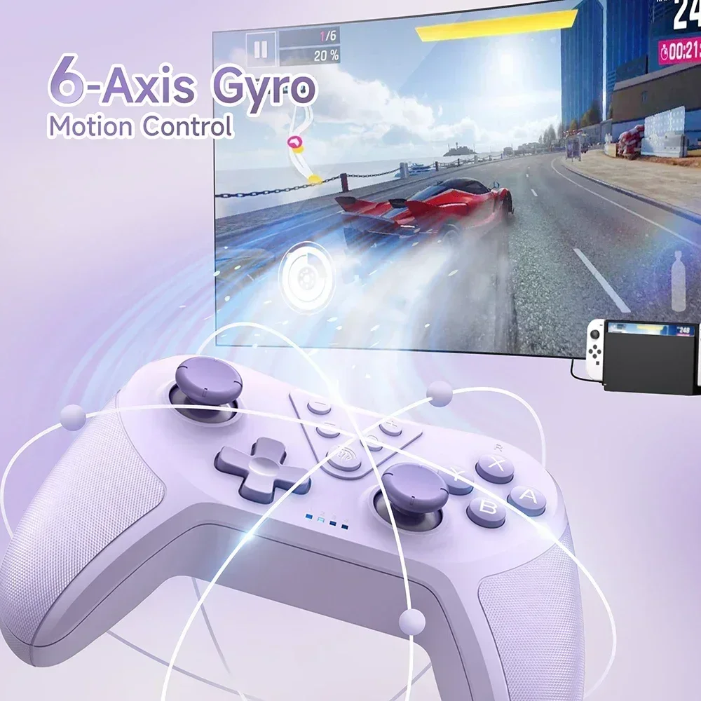 T37 Wireless Gamepad, Bluetooth-Gaming-Controller für Nintendo-Switch, PC, Steam Deck, 6-Achsen-Gyro-Bewegungssteuerung