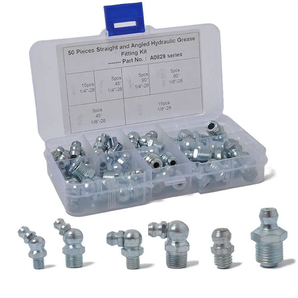 50pcs/set Hydraulic Lubrication Grease Fitting Assortment Six Specifications Set Box 1/4\