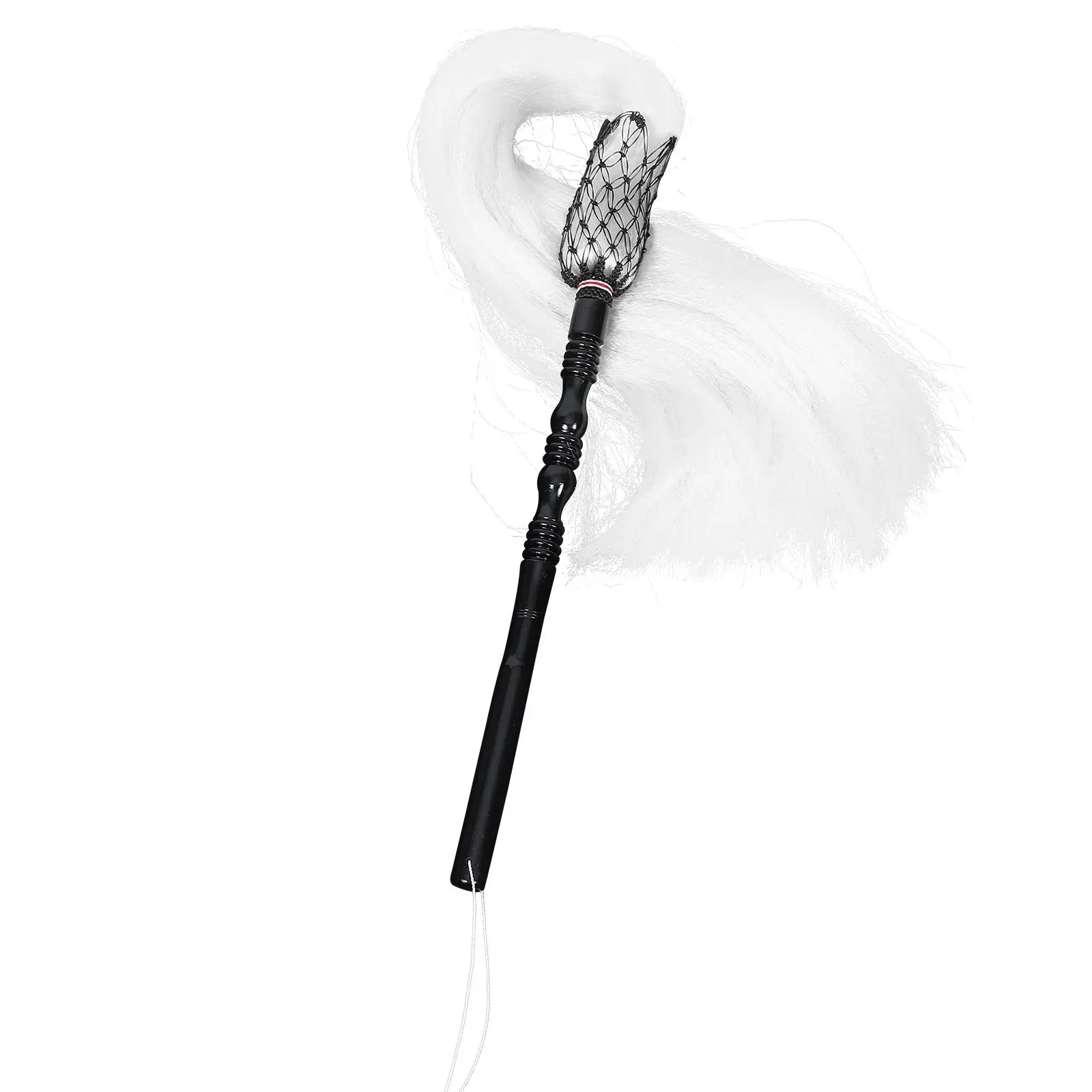 

Horsetail Whisk Buddha Dust Black Handle Decorative Fly Swatter Office Desk Taoism Martial Lightweight Handheld Ornament