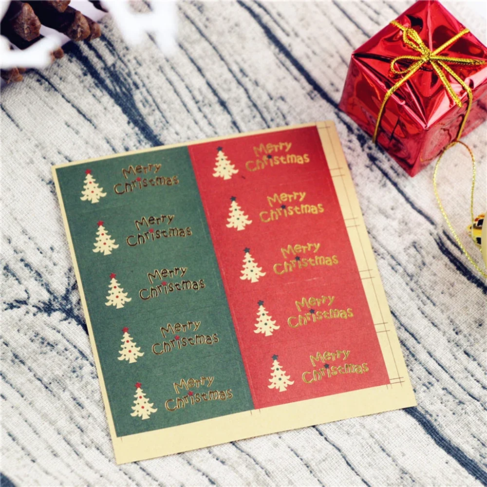10 Sheets Rectangle Christmas Tree Sticker DIY Scrapbooking Party Envelope Gift Packaging Seal Stickers Stationery