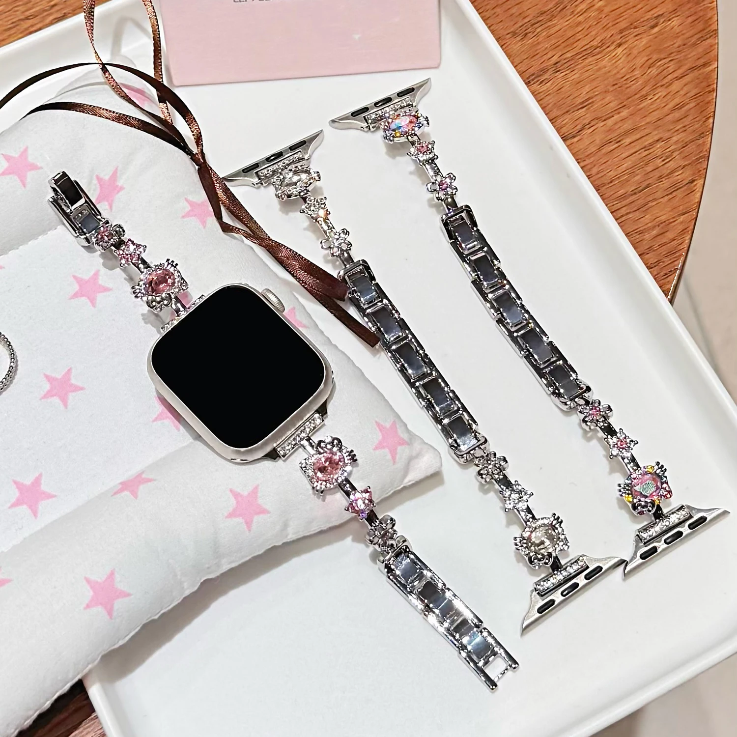 Colorful Premium Sparkling Diamond Cat Strap for Apple Watch S11 46 42 45 44 41 40 38mm Female Strap for iWatch S10 S9 S8 S7-1