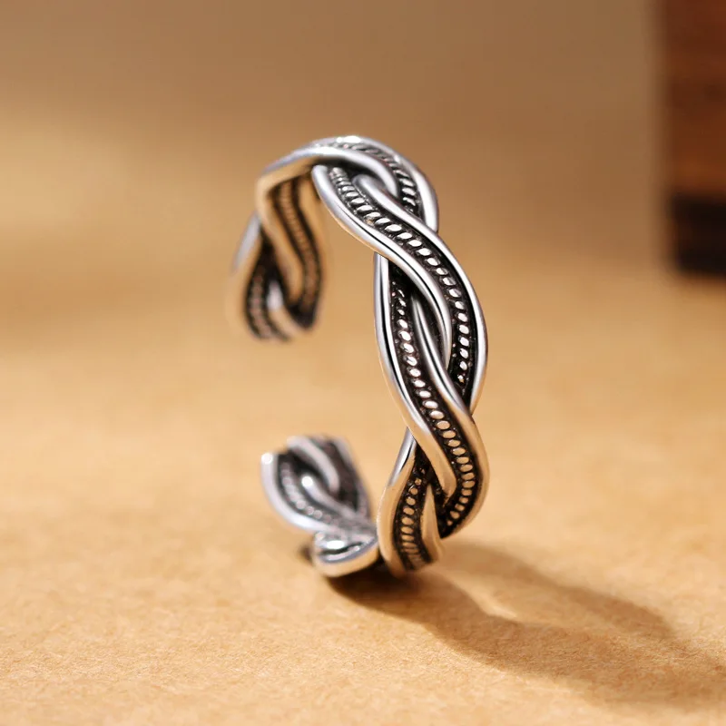 925 Sterling Silver Weave Adjustable Rings For Women Vintage Luxury Jewelry Accessories Wholesale Free Delivery Jewellery