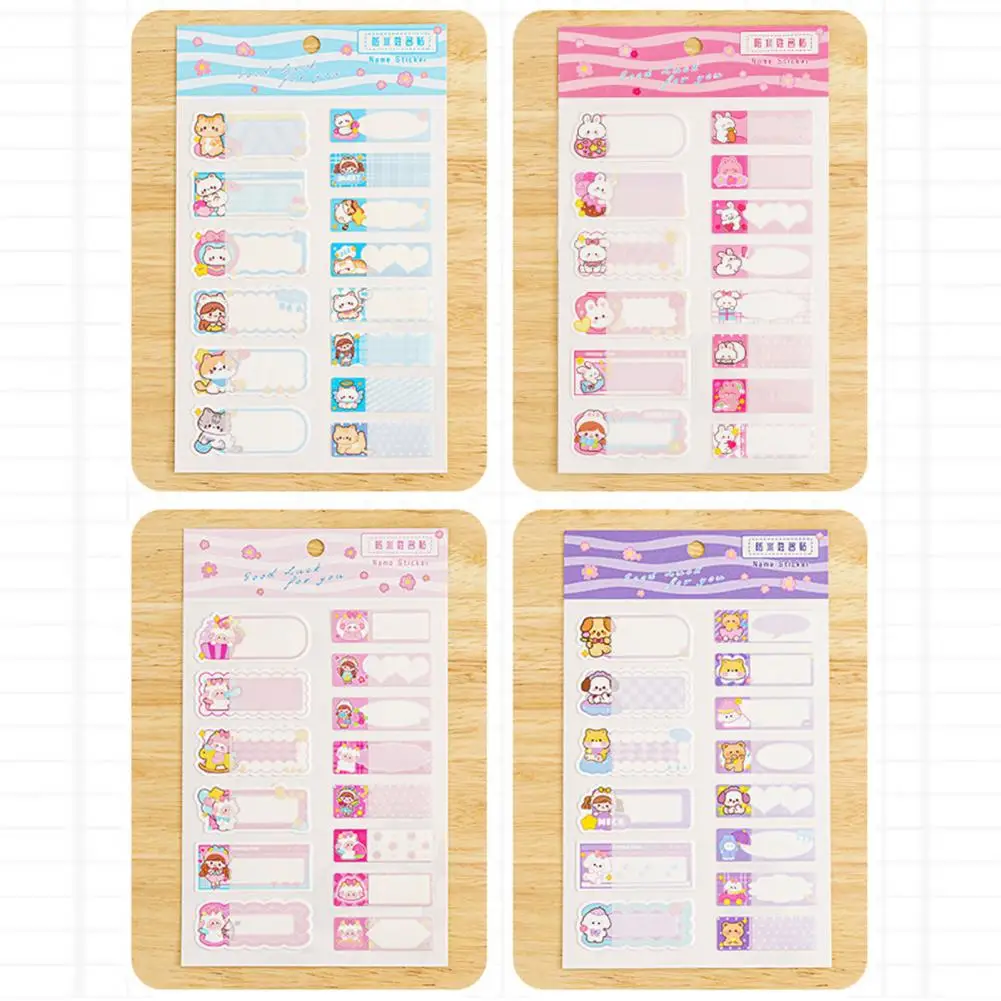 Name Sticker with Adhesive Backing 14pcs Cartoon Pattern Name Stickers Waterproof Self-adhesive Tag Label for Scrapbook School