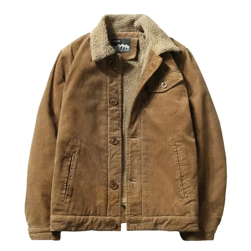 

Outdoor Windproof Outwear Men 2024 New Warm Thick Men Winter Fleece Jacket Corduroy Fur Collar Coat Casual Fashion Male Jacket