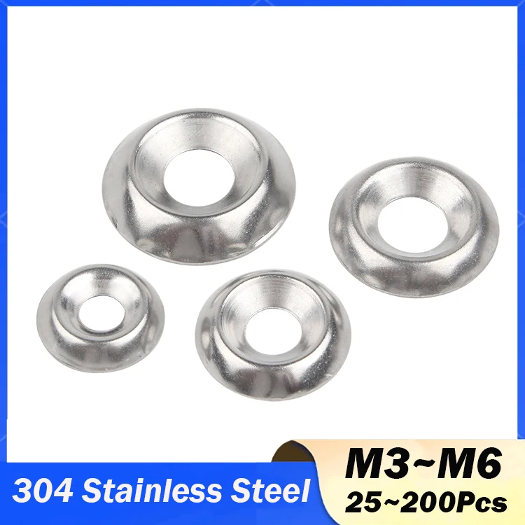 25/50/100pcs 304 Stainless Steel Conical Washer Countersunk Concave-convex Washer Hollow Decorative Fisheye Washer M3 M4 M5 M6