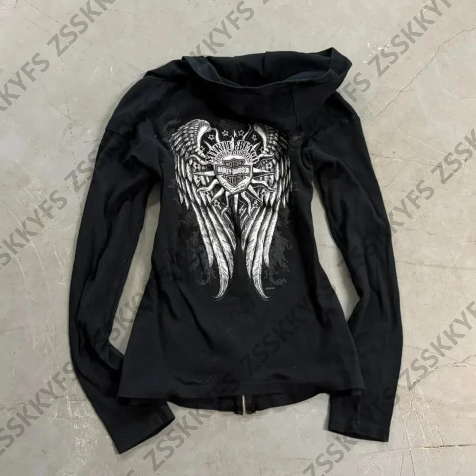 Abbigliamento gotico invernale Maniche lunghe Con cappuccio Zip-up Punk anni '90 Grafica High Street Trend Donna Novità in Felpe con cappuccio Giacca Y2k