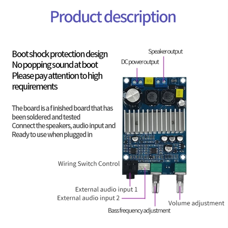 100W 12-24V High Power TPA3116D2 Digital Amplifier Board with Low Frequency Channel and External Input Dropshipping