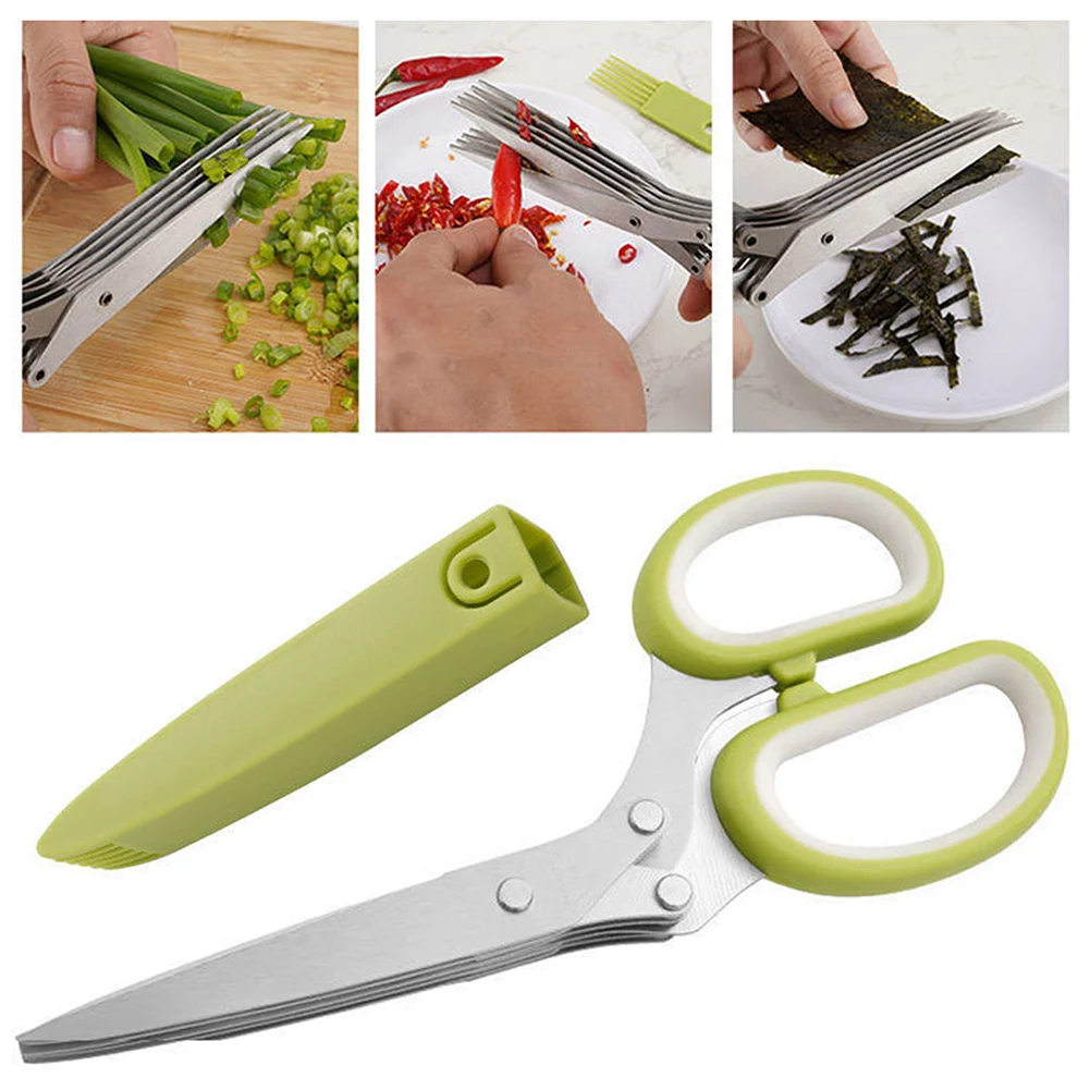 5-layer Herb Scissors Multifunctional Multi Layers Stainless Steel Knives Kitchen Scissors Scallion Cutter Kitchen Accessories