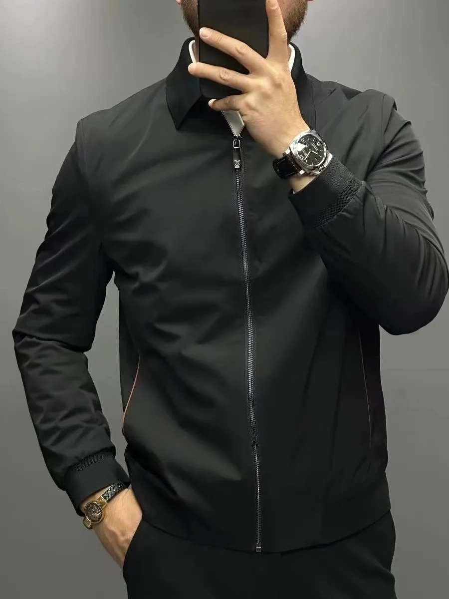 

Faionable Casual Thin Collar Men's Jaet Classic Color Spring Autumn New Sle Versatile Comfortable Long Sve Top