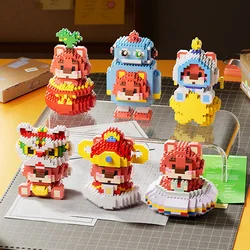 Cute Losto Cosplay Micro Building Blocks Lion Dance Robot Model Cartoon Anime Mini Brick 3D Figure Toy For Kids Christmas Gift