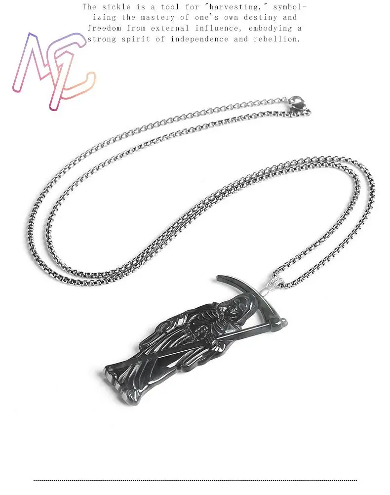 Myanmar Jadeite Grim Reaper Pendant Necklace Accessories 925 Silver Real Jade Talismans Amulet Fashion Gifts for Women - view 5