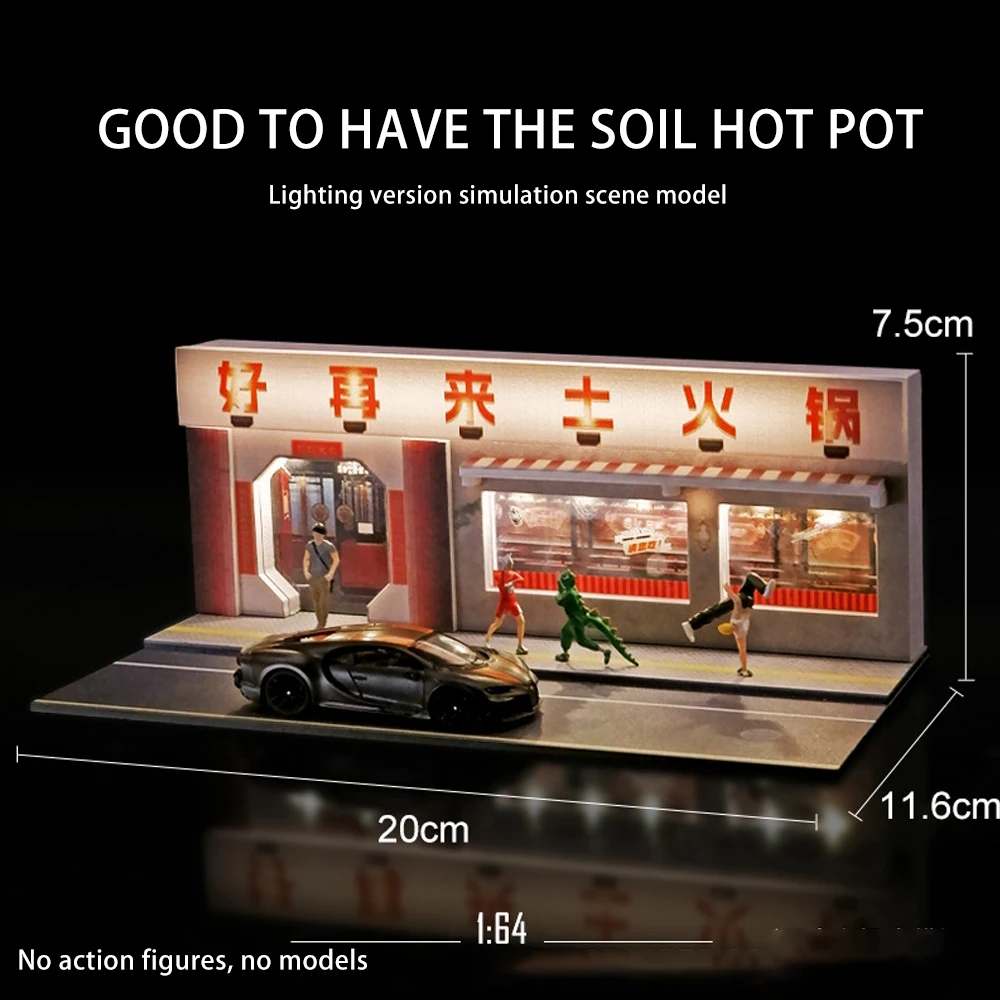 1:64 Scale Miniature Urban Street Scene Diorama with LED Lights - Realistic City Model Display, Collectible Home Decoration DIY