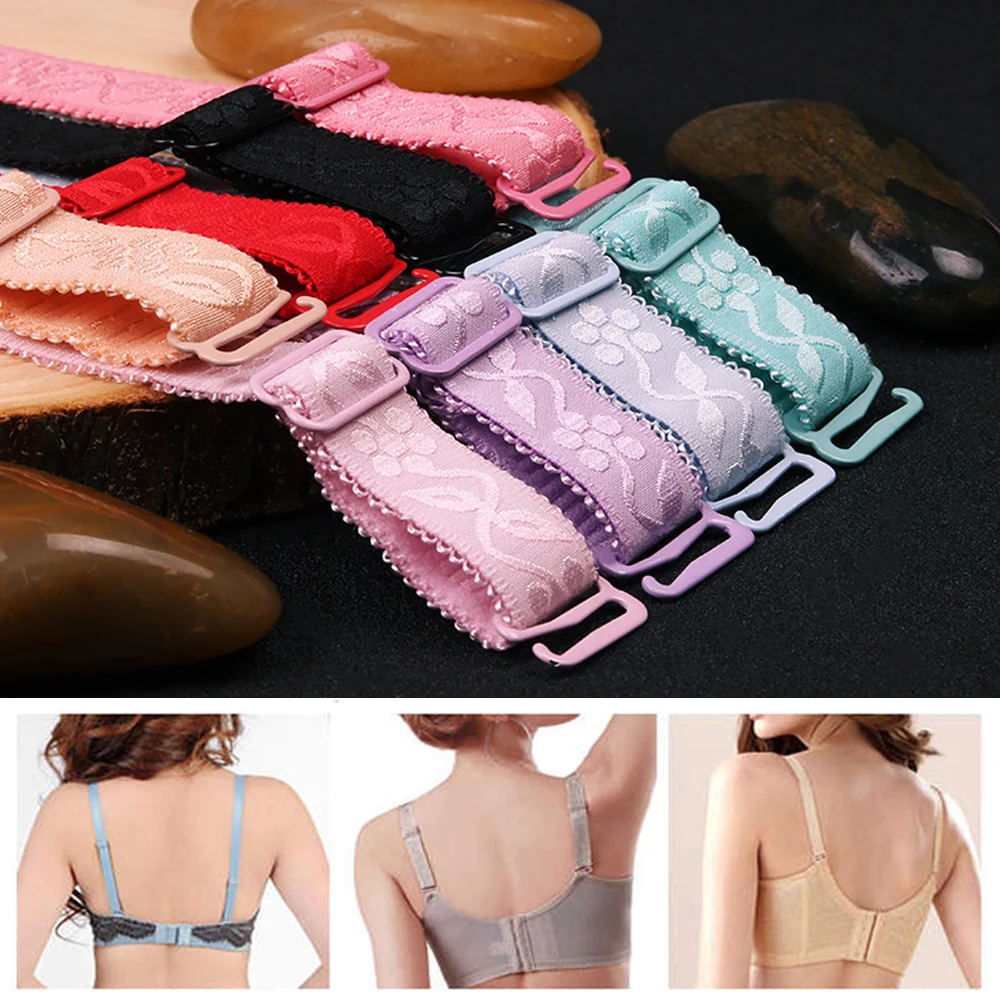 Non-slip Shoulder Straps Bra Accessories Women\'s Underwear Bra Straps Elastic Adjustable Lace Side Metal Buckle Bra Belts