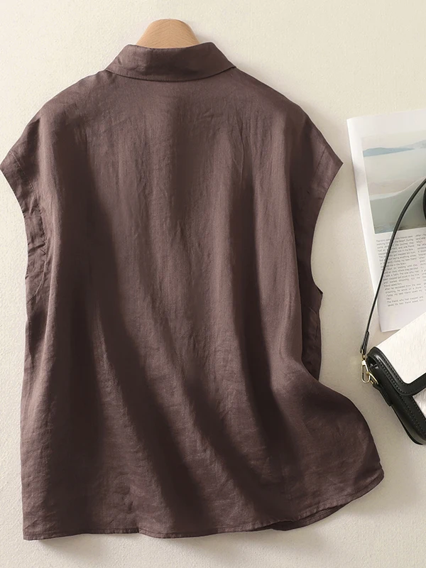 Csa de manga corta de lino y aodón para mujer, Top fino sin cuello, csa informal hoada y versátil a la moda, estilo...