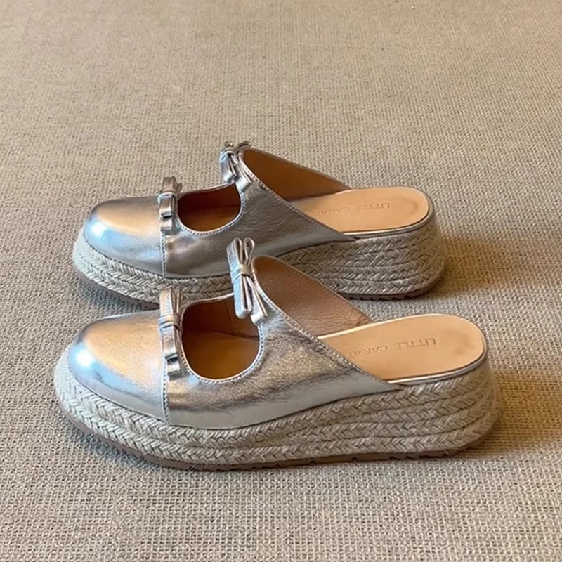 

Bow Wedges Women Slippers Platform High Heels Sandals Mules Shoes 2025 Summer Casual Slingback Flip Flops Comfort Slides Mujer